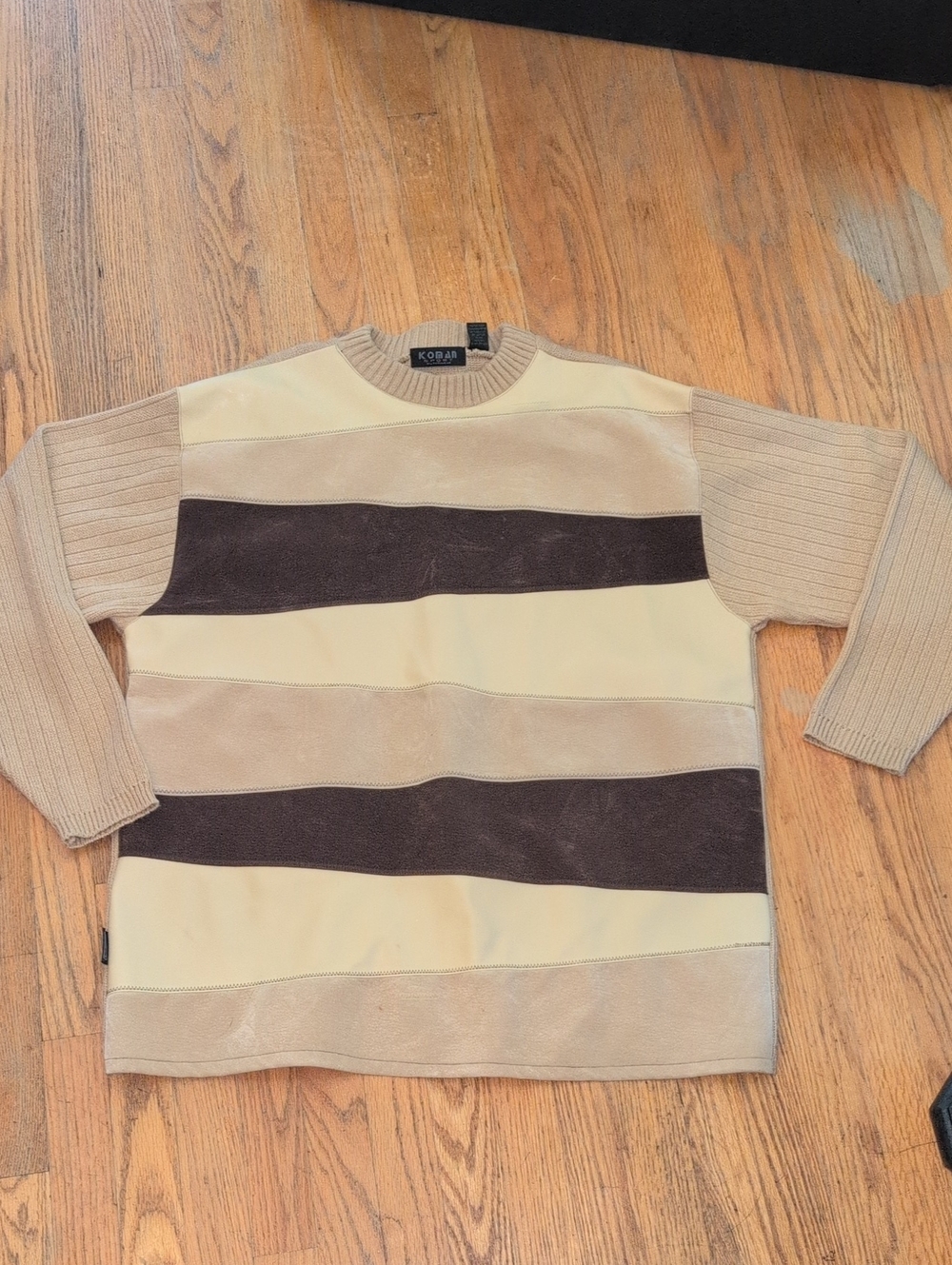 Vintage Koman Sport Striped Crewneck Sweater in Beige and Brown